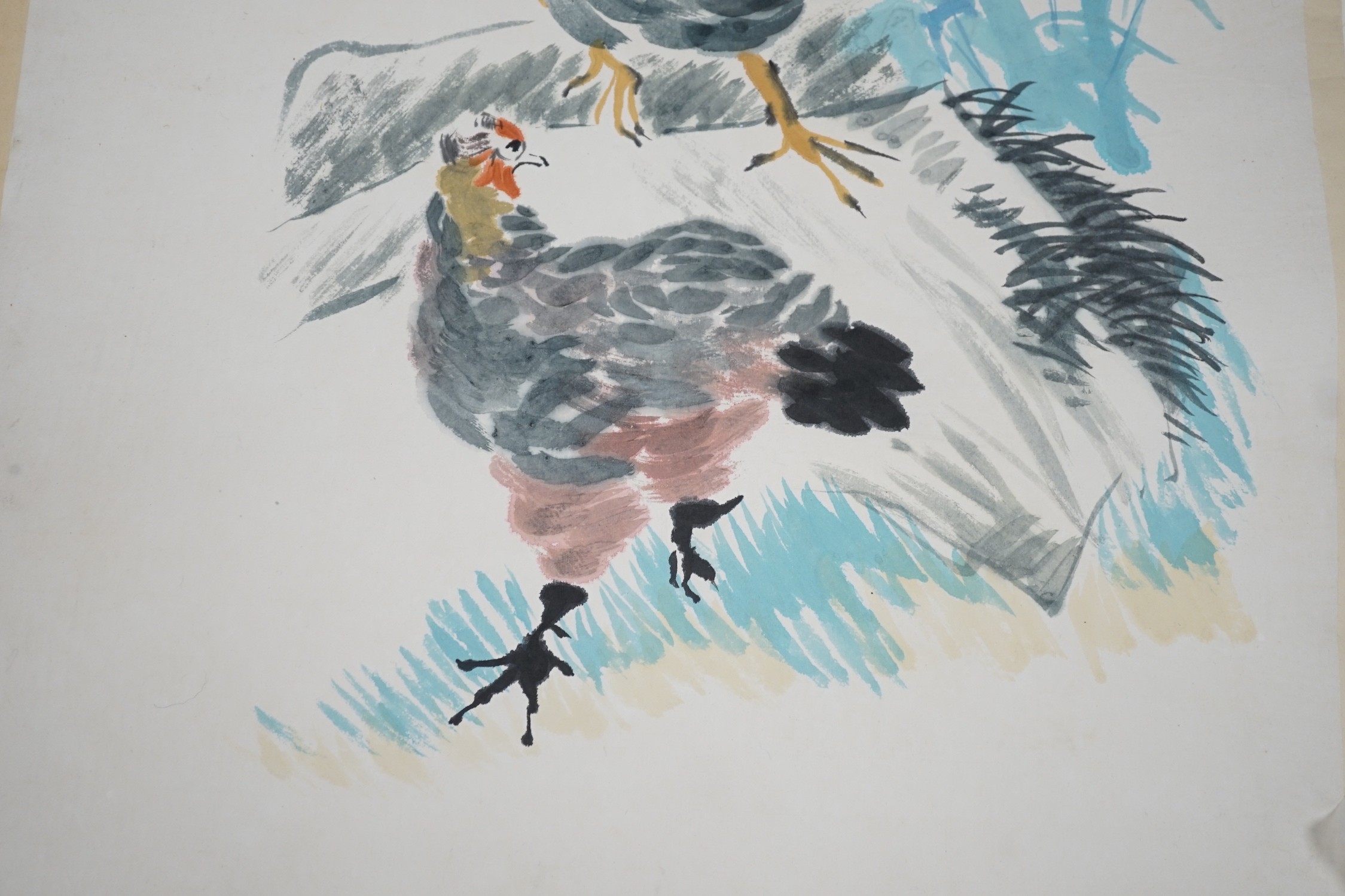 Chinese School, watercolour, Study of chickens, 72 x 48cm, unframed